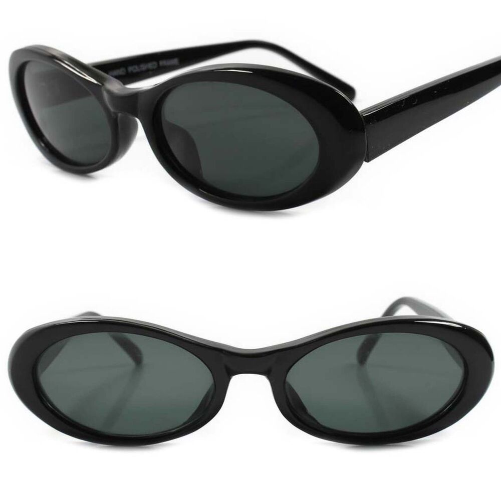 Old School Classic Genuine Vintage 70s 80s Deadstock Black Frame Oval Sunglasses